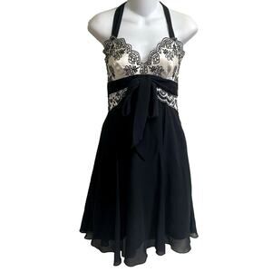 BCBG Max Azria Silk Embroidered Eyelet Halter‎ Dress Y2K Babydoll Empyre Fairy~2